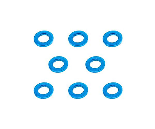 Square R/C M3 Aluminum Ball Stud Washers, 0.75mm Thick (Light Blue) 8 pcs.