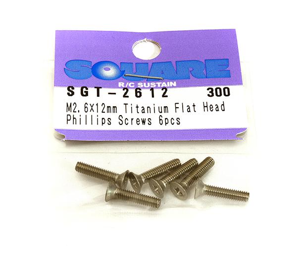 Square R/C M2.6 x 12mm Titanium Flat Head Phillips Screws (6 pcs.)