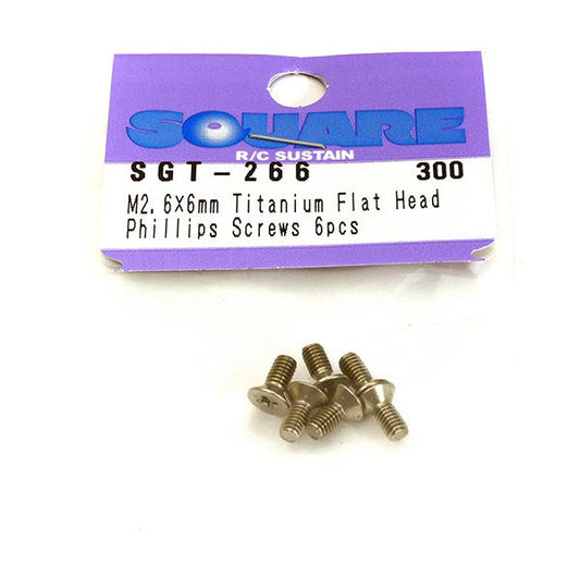 Square R/C M2.6 x 6mm Titanium Flat Head Phillips Screws (6 pcs.)