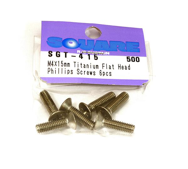 Square R/C M4 x 15mm Titanium Flat Head Phillips Screws (6 pcs.)