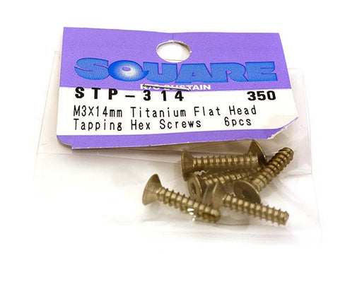 Square R/C M3 x 14mm Titanium Flat Head Hex Screws (6 pcs.)