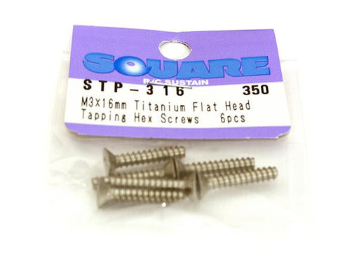 Square R/C M3 x 16mm Titanium Flat Head Hex Screws (6 pcs.)