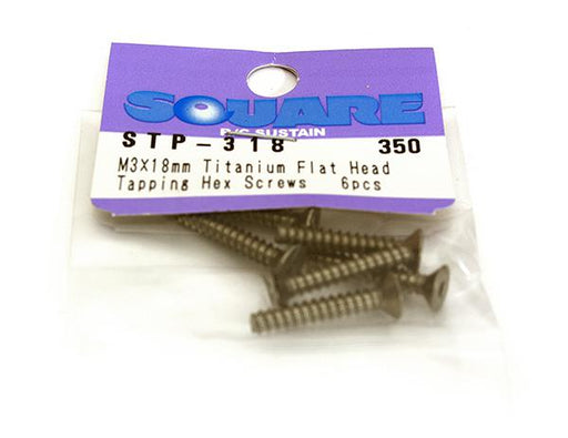 Square R/C M3 x 18mm Titanium Flat Head Hex Screws (6 pcs.)