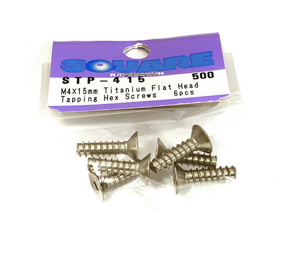 Square R/C M4 x 15mm Titanium Flat Head Hex Screws (6 pcs.)