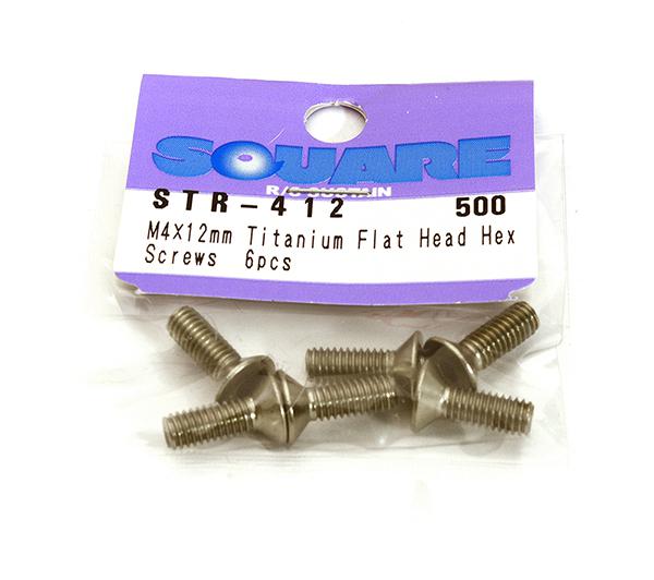 Square R/C M4 x 12mm Titanium Flat Head Hex Screws (6 pcs.)