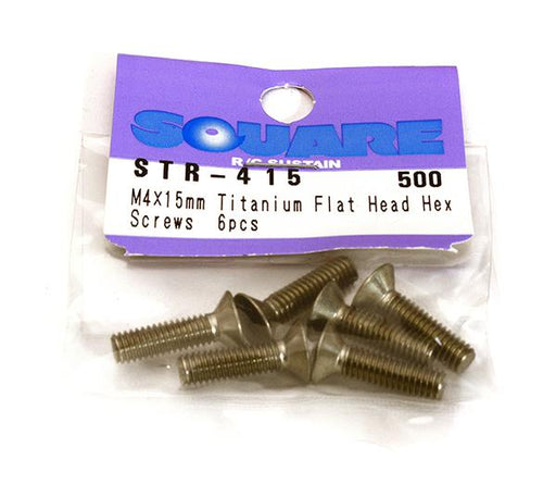 Square R/C M4 x 15mm Titanium Flat Head Hex Screws (6 pcs.)