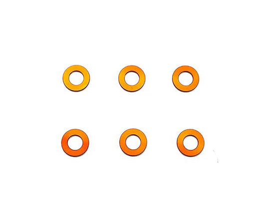 Square R/C M3 Aluminum Ball Stud Washers, 0.5mm Thick (Orange) 6 pcs.