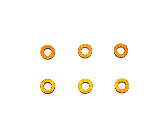 Square R/C M3 Aluminum Ball Stud Washers, 1mm Thick (Orange) 6 pcs.